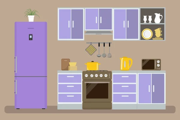 Современная кухня фиолетового цвета — стоковый вектор