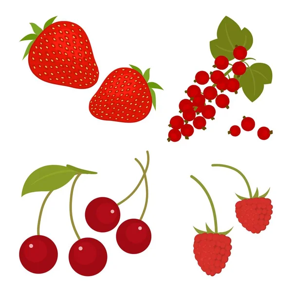Frutas vermelhas e bagas isoladas em fundo branco — Vetor de Stock