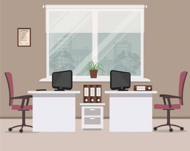 İş yeri bir kakao renkte iki Ofis çalışanları için