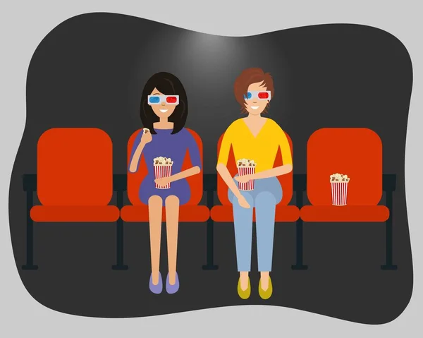 Les filles regardent un film dans un cinéma — Image vectorielle