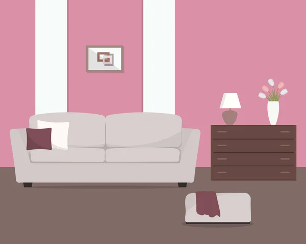 Sala de estar rosa — Vector de stock