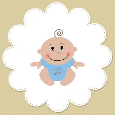 Bej renkli arka plan üzerinde yuvarlak bir çerçeve içinde erkek bebek