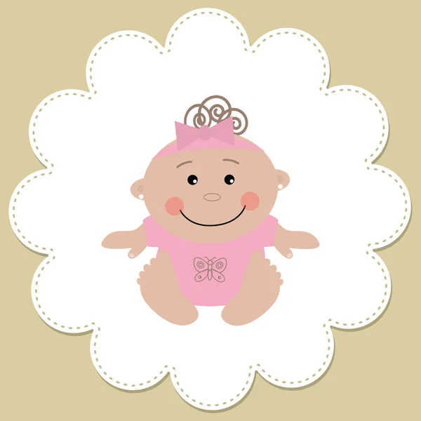 Baby girl in a round frame on a beige background — Stock Vector