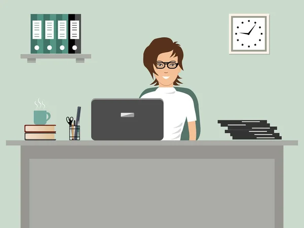 Web-Banner eines Büroangestellten auf grauem Hintergrund — Stockvektor