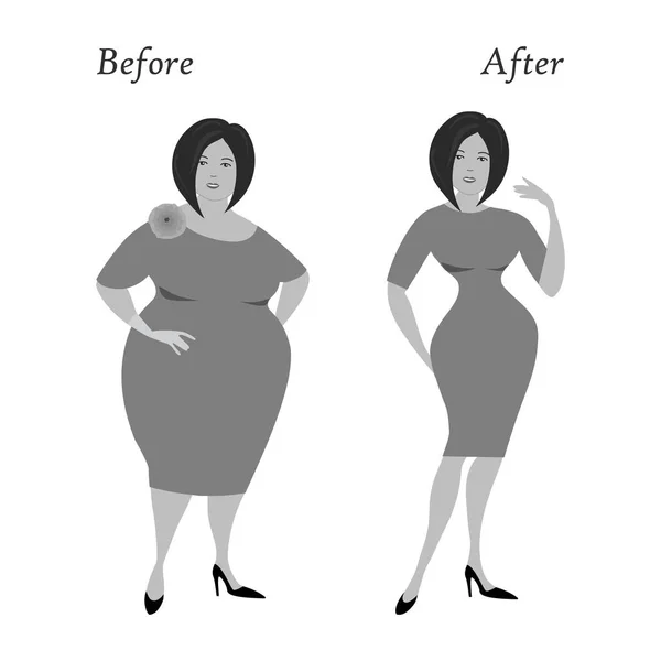 Mollige vrouw en dezelfde vrouw na het verliezen van gewicht — Stockvector