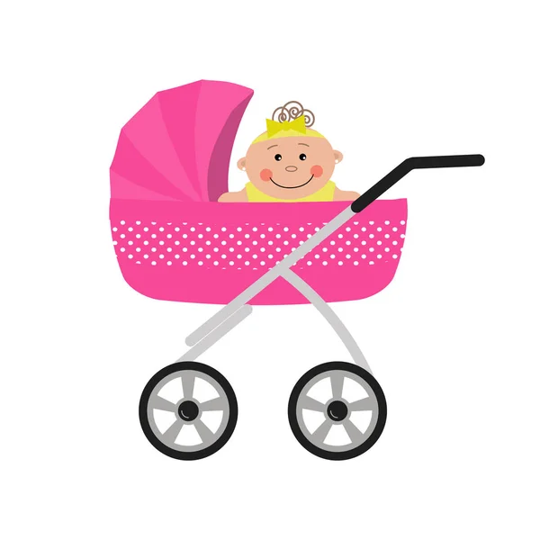 Baby flicka sitter i en rosa barnvagn — Stock vektor