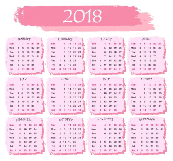 2018 yılında beyaz bir arka plan üzerinde pembe renk için takvim