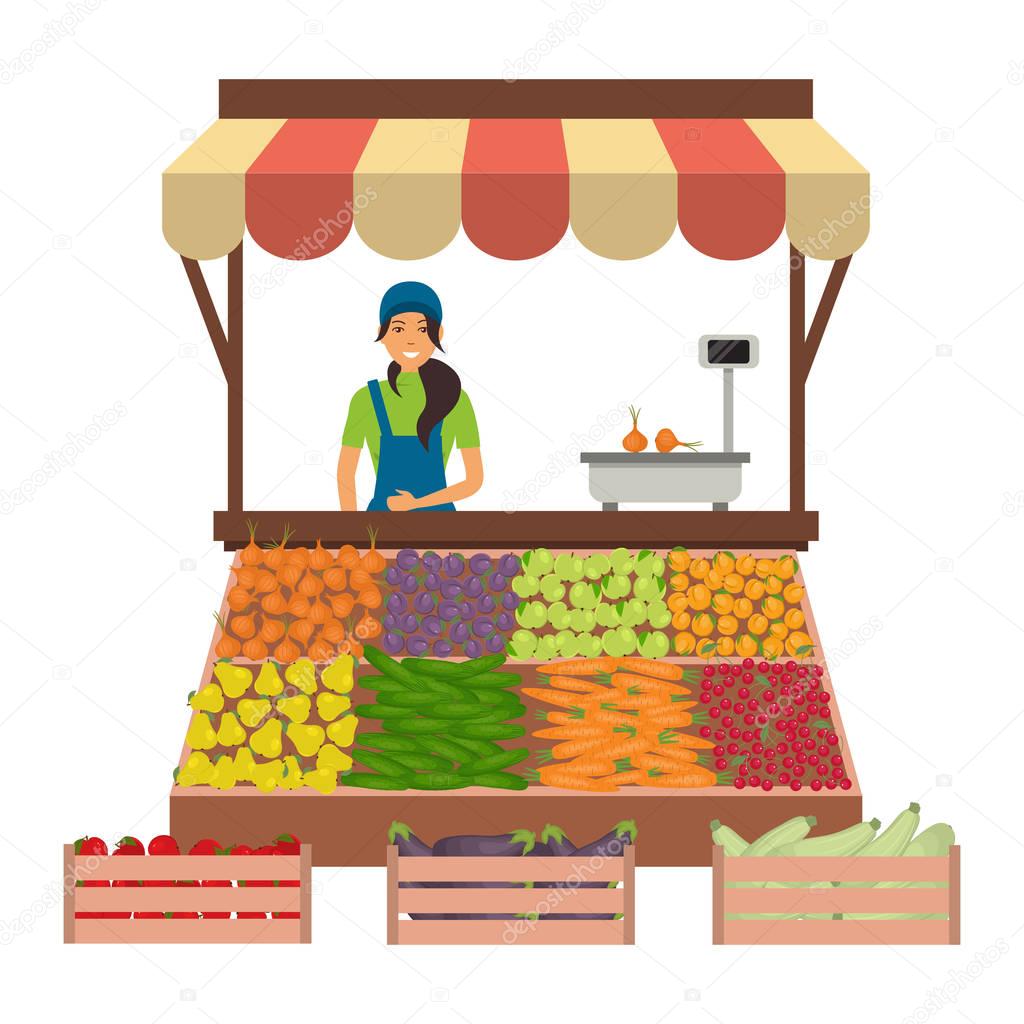 Seller of vegetables and fruits on the market