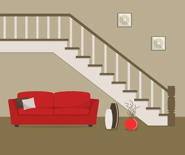 Furniture. The living room with stairs. — Stock Vector © SunnyGirl94