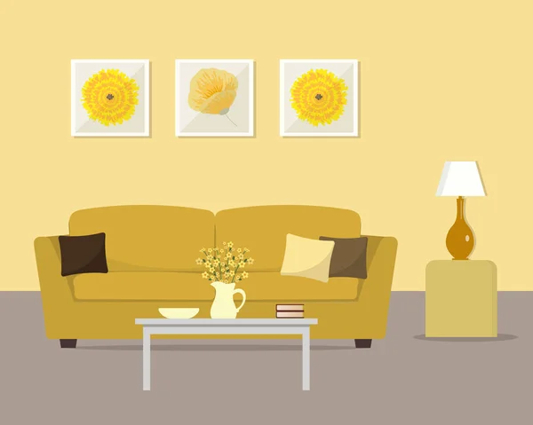 Sala de estar em cores amarelas — Vetor de Stock