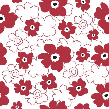 Beyaz arka planda kırmızı çiçekli pürüzsüz desen