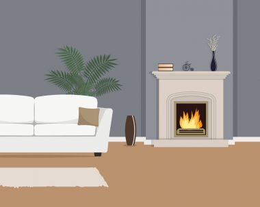 Şömine ile gri oturma odası