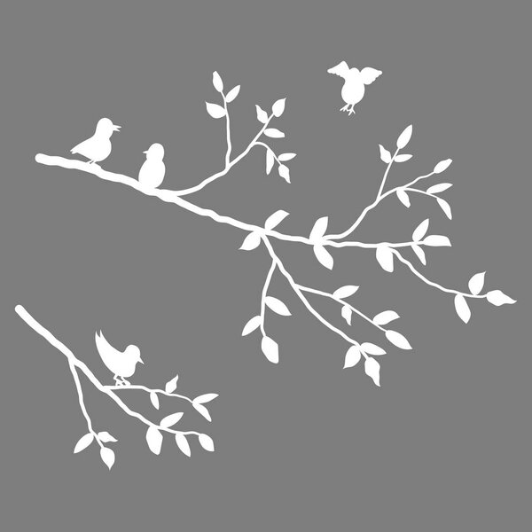 Branch of a tree with birds on a gray background