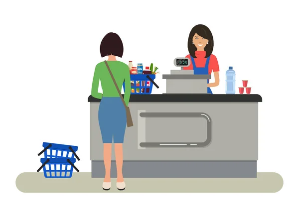 スーパーのレジ係の web バナー — ストックベクタ