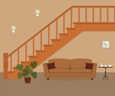 Kahverengi kanepe yastık, merdiven altında yer alan ile