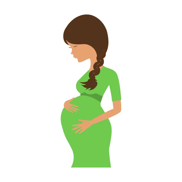 Zwangere vrouw in een groene jurk — Stockvector