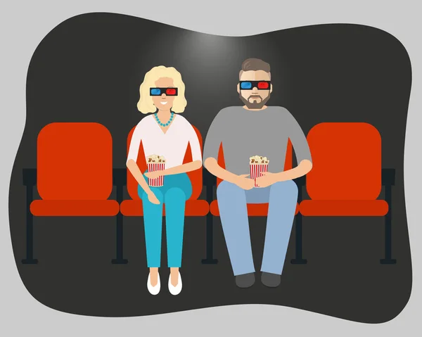 Jovem casal assistindo um filme no cinema —  Vetores de Stock