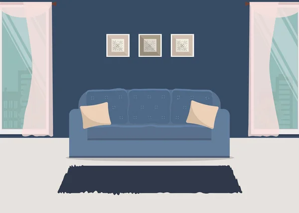Living room in a blue color — Stock Vector