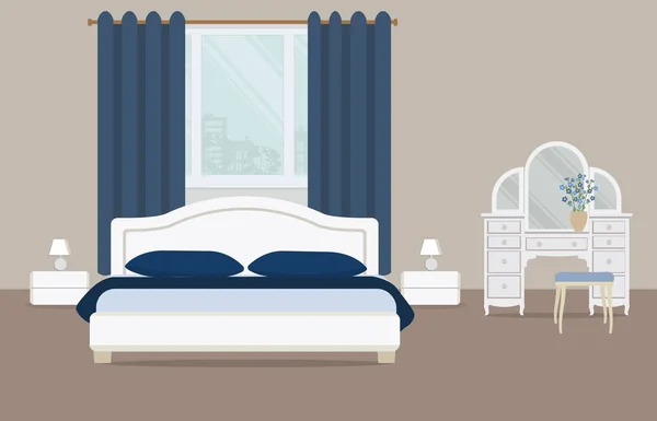 Camera da letto in un colore blu — Vettoriale Stock