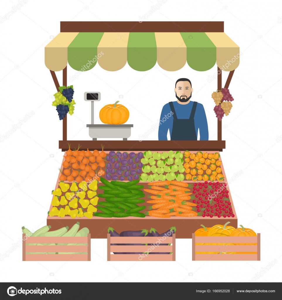 Seller of vegetables and fruits on the market Stock Vector Image by ©Irynaalex #166952028 Seller of vegetables and fruits on the market Stock Vector Image by ©Irynaalex #166952028