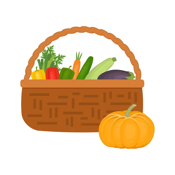 Wicker basket full of vegetables isolated on a white background — Stock Vector