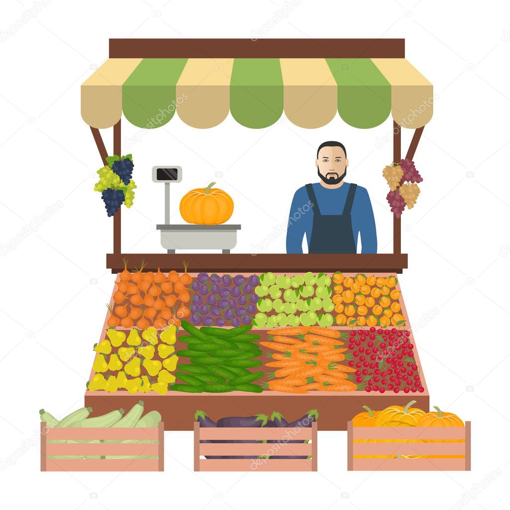 Seller of vegetables and fruits on the market