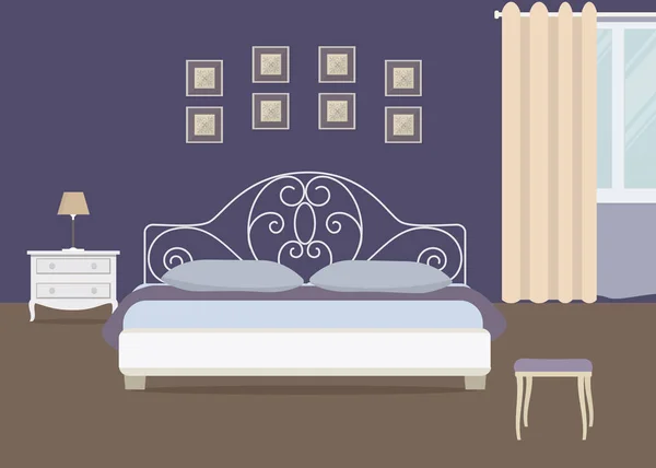 Yatak odasında bir mor renk — Stok Vektör