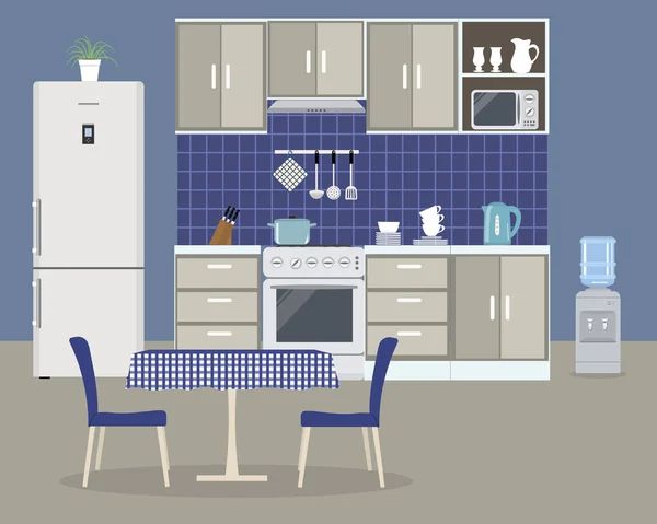 Cocina en un color azul — Vector de stock