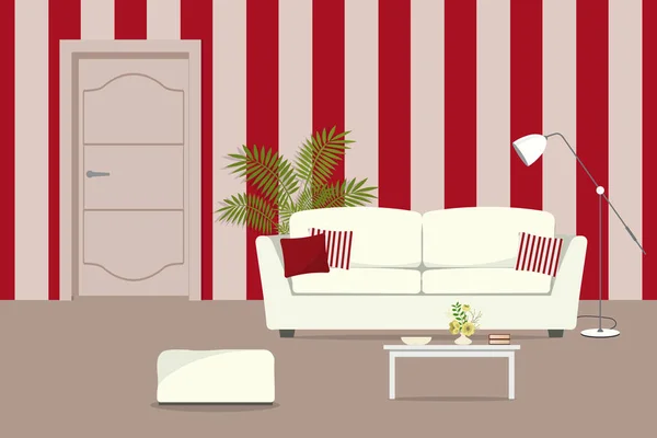 Beyaz kanepe kırmızı oturma odası — Stok Vektör