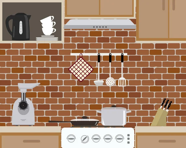 Mutfak iç tuğla duvar arka plan üzerinde parçası