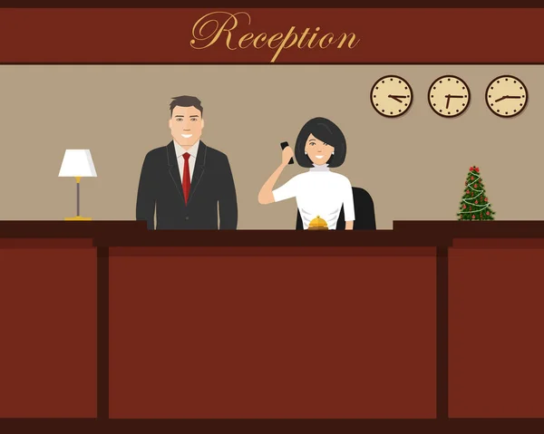 Otel resepsiyonu ile Noel ağacı — Stok Vektör