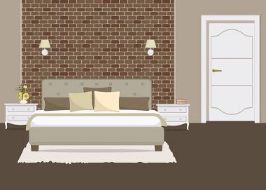 Bir tuğla duvar yatak odası