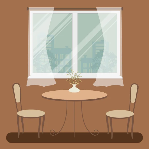 Une table et deux chaises sur fond de fenêtre — Image vectorielle