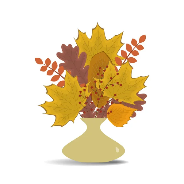 Vase avec feuilles d'automne sur fond blanc — Image vectorielle