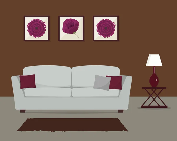 Living room in a brown and burgundy colors — Stock Vector