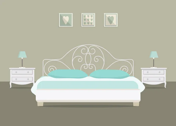 Dormitorio en colores azul y gris — Vector de stock