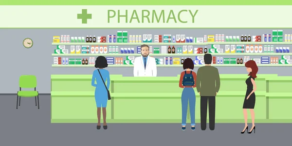 Люди в аптеці — стоковий вектор