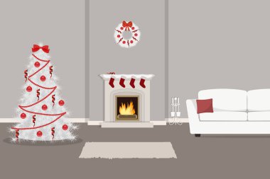 Noel dekorasyonu ile dekore edilmiş salon