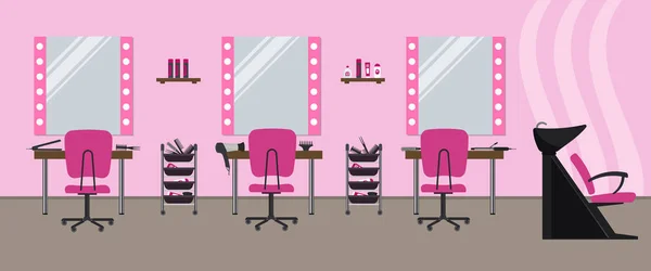 Intérieur d'un salon de coiffure de couleur rose. Salon de beauté — Image vectorielle