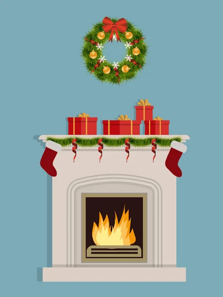 Composition de Noël avec cheminée — Image vectorielle
