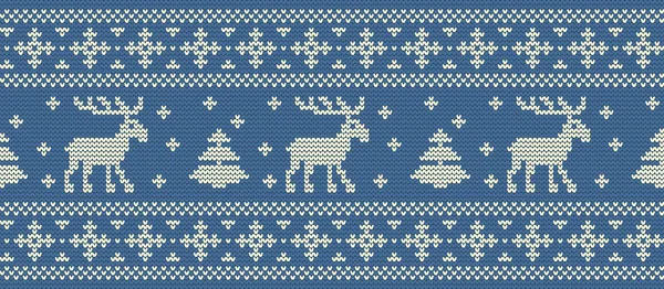 Weihnachtlicher Hintergrund Strickmuster Mit Hirschen Und Tannen Ornament Nahtlose Grenze — Stockvektor