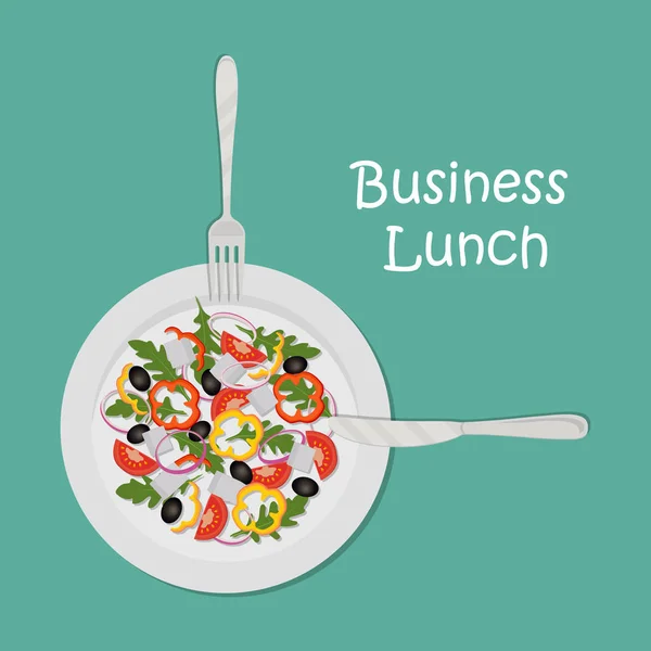 Concept Déjeuner Affaires Assiette Avec Salade Sur Fond Vert Aussi — Image vectorielle