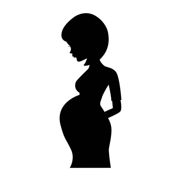 一个怀孕的女人的剪影 黑白颜色的矢量插图 — 图库矢量图片
