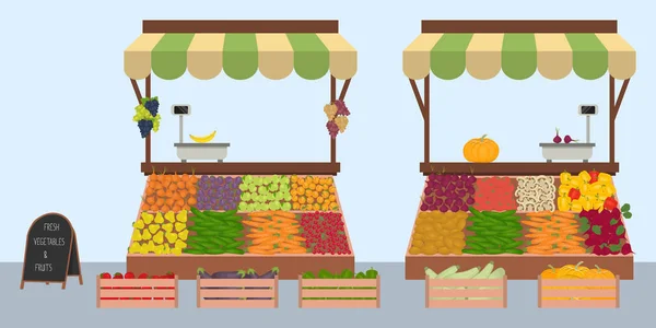Tace Warzyw Owoców Rynku Miejsc Pracy Rynku Sprzedawców Wagi Towarów — Wektor stockowy