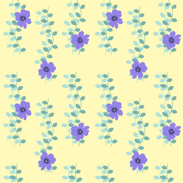 Patrón Sin Costuras Con Flores Púrpuras Hojas Verdes Sobre Fondo — Archivo Imágenes Vectoriales