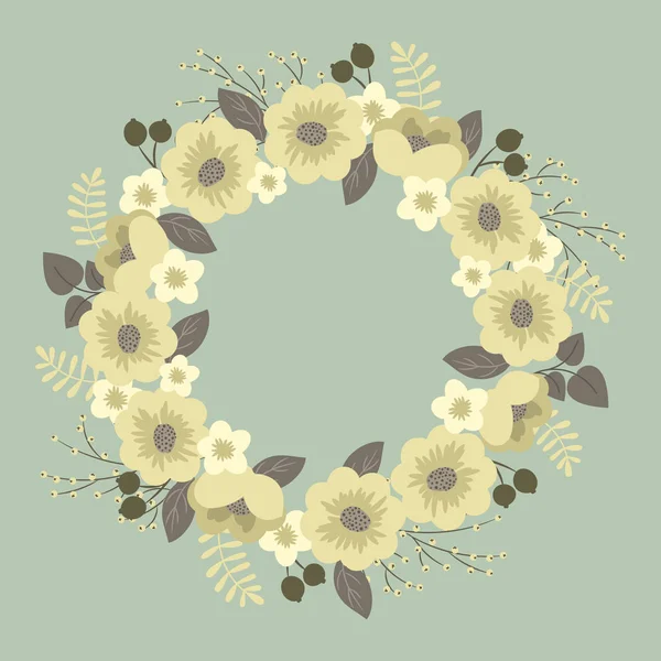 Decoratieve Krans Van Bloemen Bladeren Bessen Floral Frame Met Beige — Stockvector