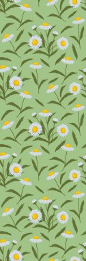 Dikey çiçek sınır. Chamomiles ve arka planı yeşil yaprakları ile Seamless modeli. Web siteleri için kullanılabilir hediye ambalaj, kumaş arka planlar döşer. Vektör çizim.