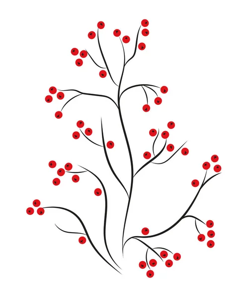 Dekorativní Bush Červenými Třešněmi Černá Větví Bílém Pozadí Lze Použít — Stockový vektor
