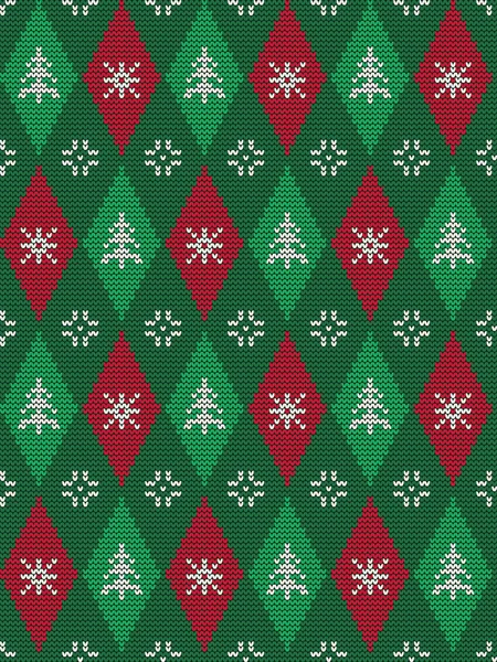 Weihnachten Hintergrund Mit Rauten Schneeflocken Weihnachtsbäumen Und Blumen Argyle Druck — Stockvektor