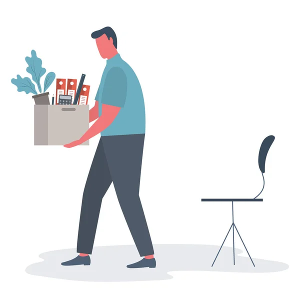 Office Worker Box Stationery Hands Sad Young Man Holding Office Vector Graphics